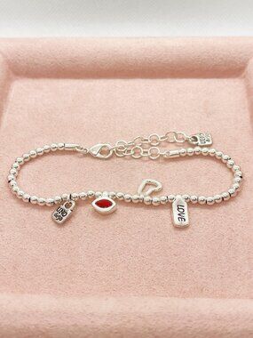 UNO de 50 Style Silver Beaded Bracelet with LOVE & Crystal Charms